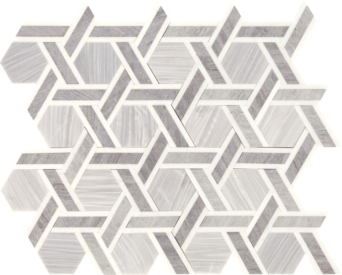 Daltile Fonte Nautical Grey Blend Rotating Hexagon Straight Edge Honed Mosaic Natural Stone Tile