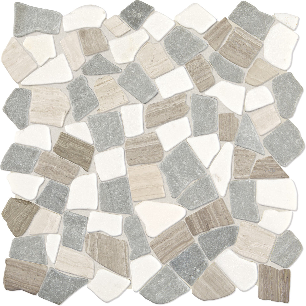 Daltile Raine Cumulus Grey Blend River Pebble Irregular Shape Tumbled Tumbled Mosaic Natural Stone Tile