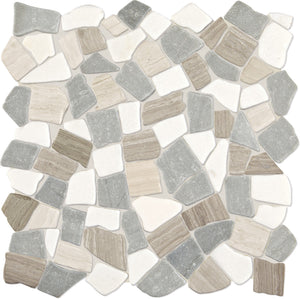 Daltile Raine Cumulus Grey Blend River Pebble Irregular Shape Tumbled Tumbled Mosaic Natural Stone Tile