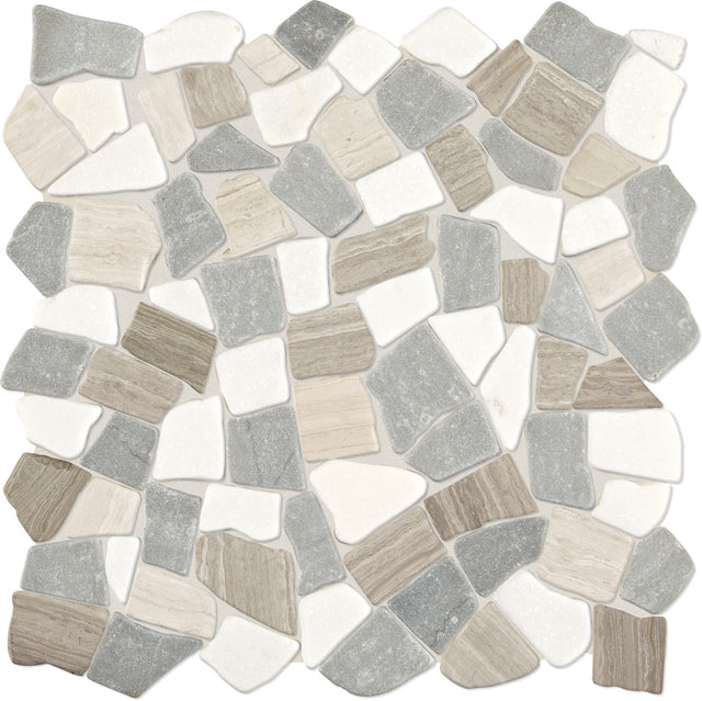 Daltile Raine Cumulus Grey Blend River Pebble Irregular Shape Tumbled Tumbled Mosaic Natural Stone Tile