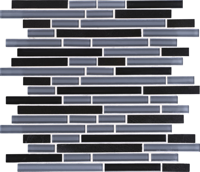 Daltile Granite Radiance Absolute Black Blend Random Linear 5/8 Mixed Mosaic Tile