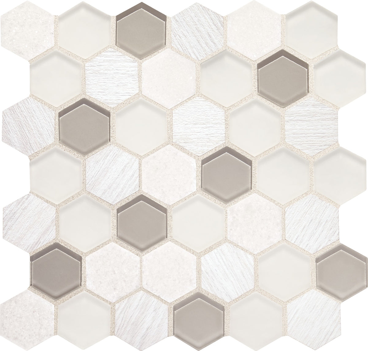 Daltile Idyllic Blends Tranquil Snow Hexagon 2 Mixed Mosaic Tile