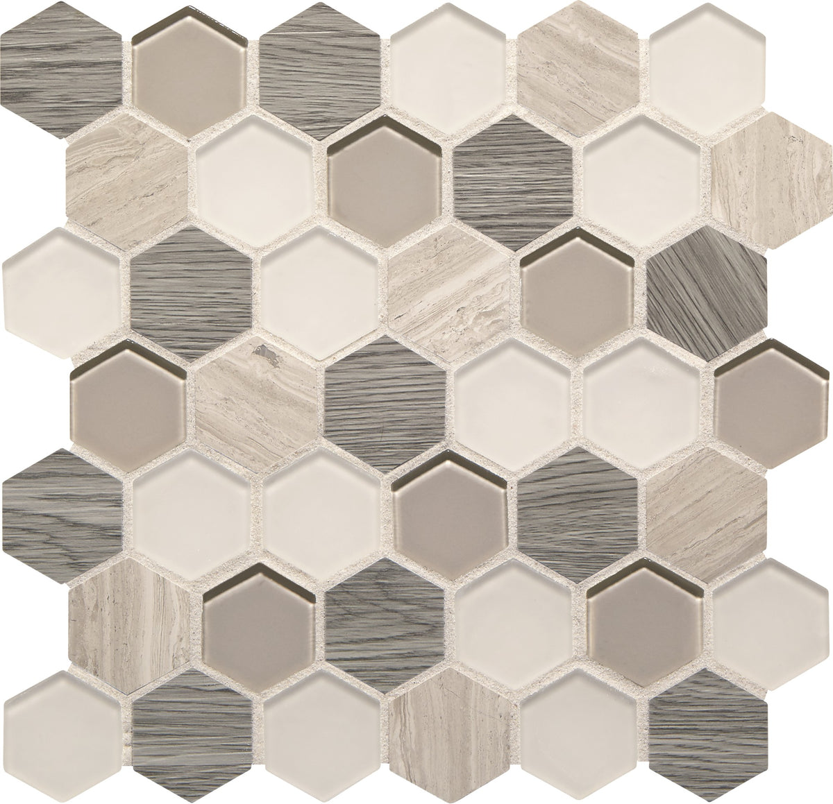 Daltile Idyllic Blends Serene Storm Hexagon 2 Mixed Mosaic Tile
