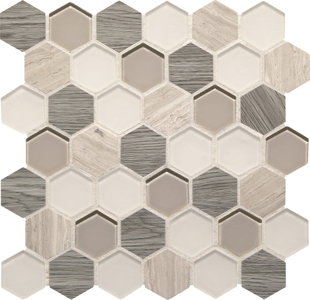 Daltile Idyllic Blends Serene Storm Hexagon 2 Mixed Mosaic Tile