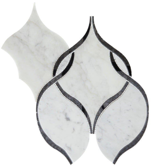 Daltile Lavaliere Carrara White/Black Ant Mirror Intertwining Arabesque Straight Edge Polished Mosaic Natural Stone Tile