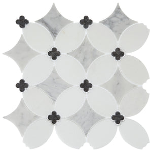 Daltile Lavaliere Carrara/Thassos/Blk Ant Mirror Petal Straight Edge Polished Mosaic Natural Stone Tile
