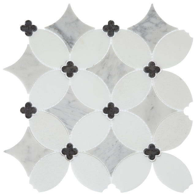 Daltile Lavaliere Carrara/Thassos/Blk Ant Mirror Petal Straight Edge Polished Mosaic Natural Stone Tile