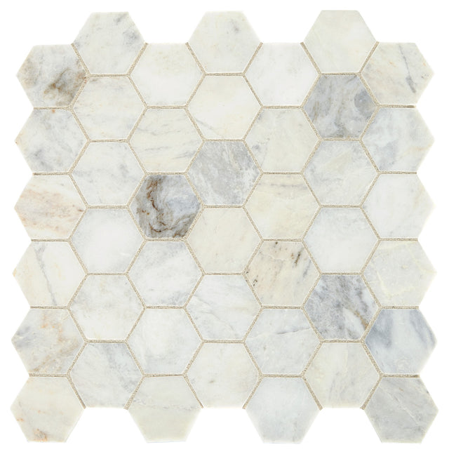Daltile Marble Daphne White Hexagon 2 Straight Edge Honed Mosaic Natural Stone Tile