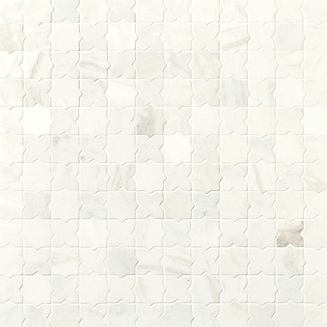 Daltile Renderra Lyon Daphne White Star and Cross 3x3 Tumbled Mosaic Natural Stone Tile