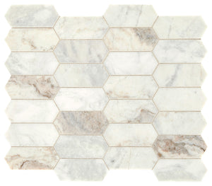 Daltile Marble Daphne White Elongated Hexagon 2x4 Straight Edge Honed Mosaic Natural Stone Tile