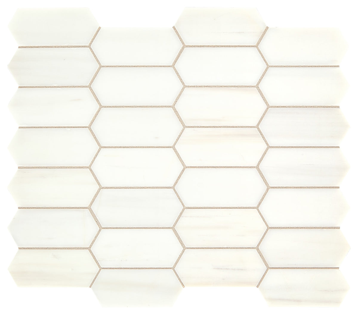 Daltile Marble Contempo White Elongated Hexagon 2x4 Straight Edge Honed Mosaic Natural Stone Tile