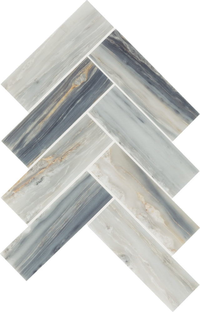 Daltile Gamma Azure Herringbone 2x6 Polished Mosaic Natural Stone Tile