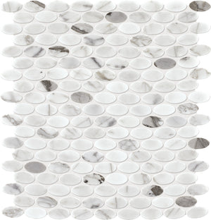 Daltile Marble Venetian Calacatta Oval 1 1/2x3/4 Straight Edge Polished Mosaic Natural Stone Tile