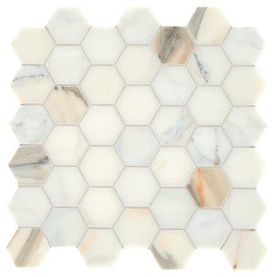 Daltile Marble Calacatta Gold Hexagon 2 Straight Edge Honed Mosaic Natural Stone Tile