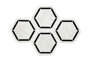 Daltile Marble Black/White Hexagon 6 Straight Edge Polished Mosaic Natural Stone Tile