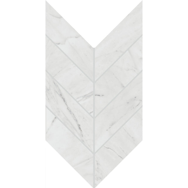 Daltile Marble Attache Lavish Diamond Carrara Chevron 2x5 Polished Mosaic Tile