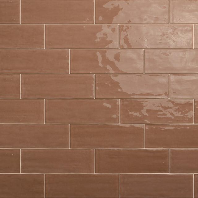 Daltile Nu Bare Cocoa Rectangle 4x12 Handcrafted Glossy Wall Tile