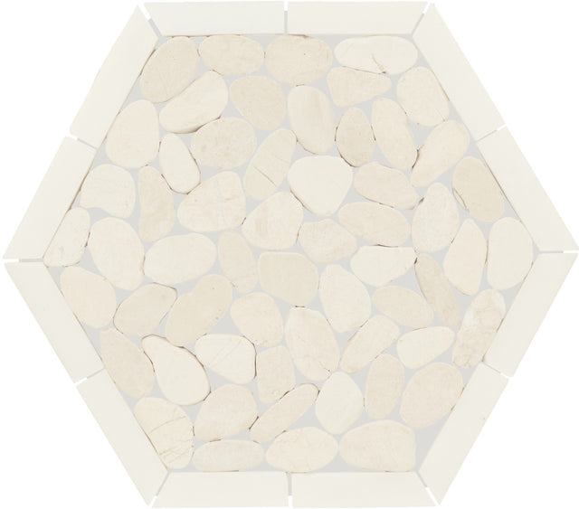 Daltile Pebble Oasis Icicle Framed Hex Pebble Tumbled Mosaic Natural Stone Tile