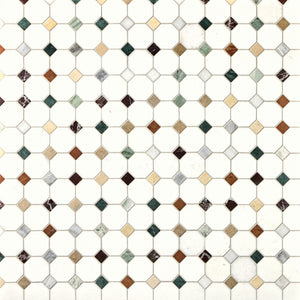 Daltile Renderra Lyon Mystic Blend Courtyard Oct Dot Octagon and Dot Brushed Mosaic Natural Stone Tile