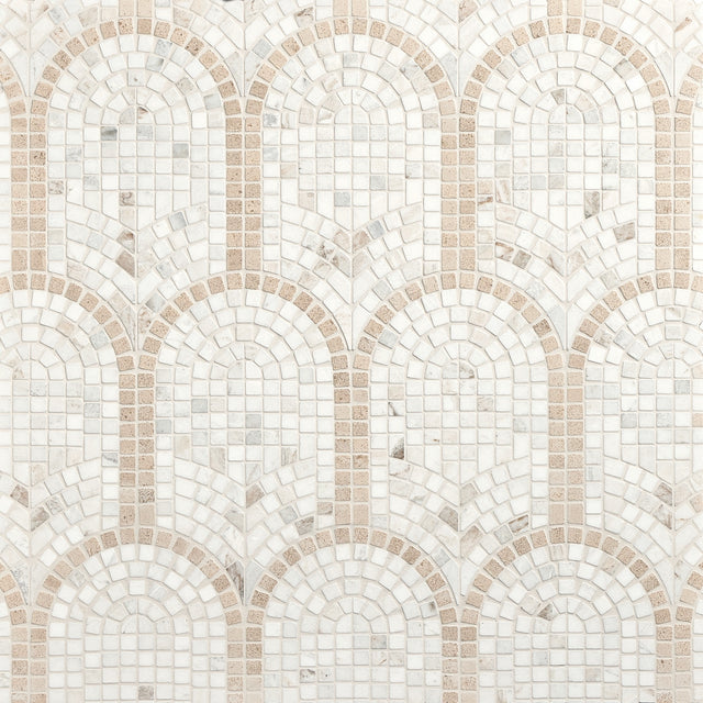 Daltile Renderra Lyon Daphne White Blend Grand Hall Framed Fan Brushed Mosaic Natural Stone Tile