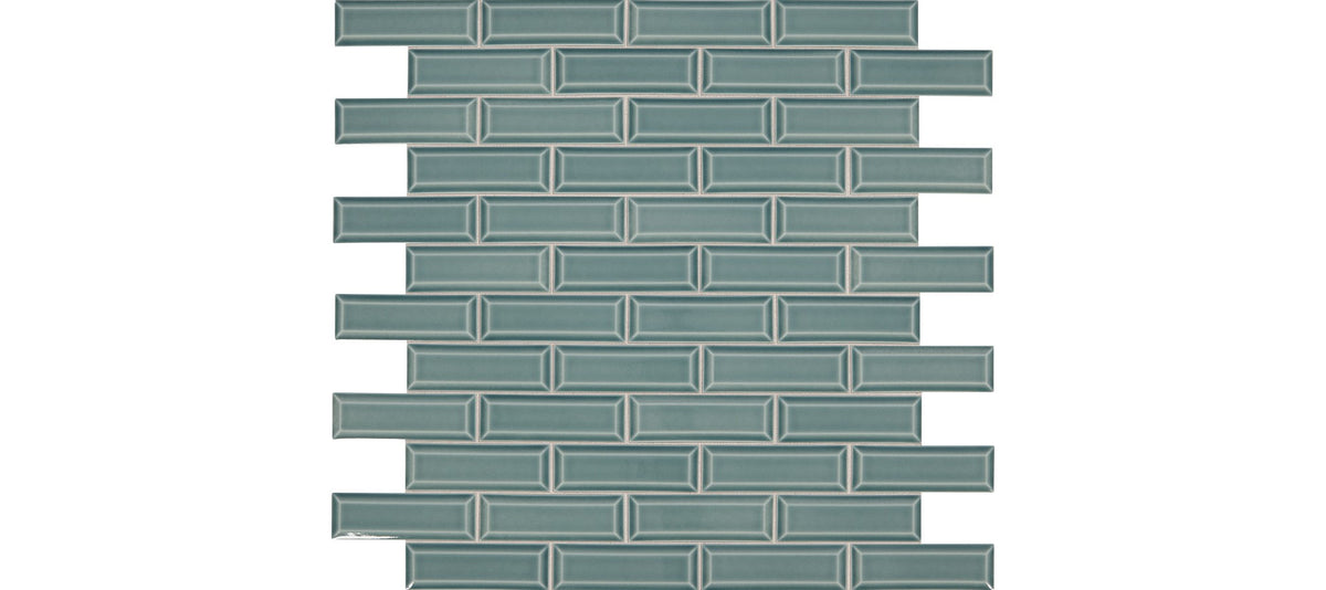 Daltile Revalia Remix Celebration Teal Brick Joint 2x6 Bevel Glossy Mosaic Tile