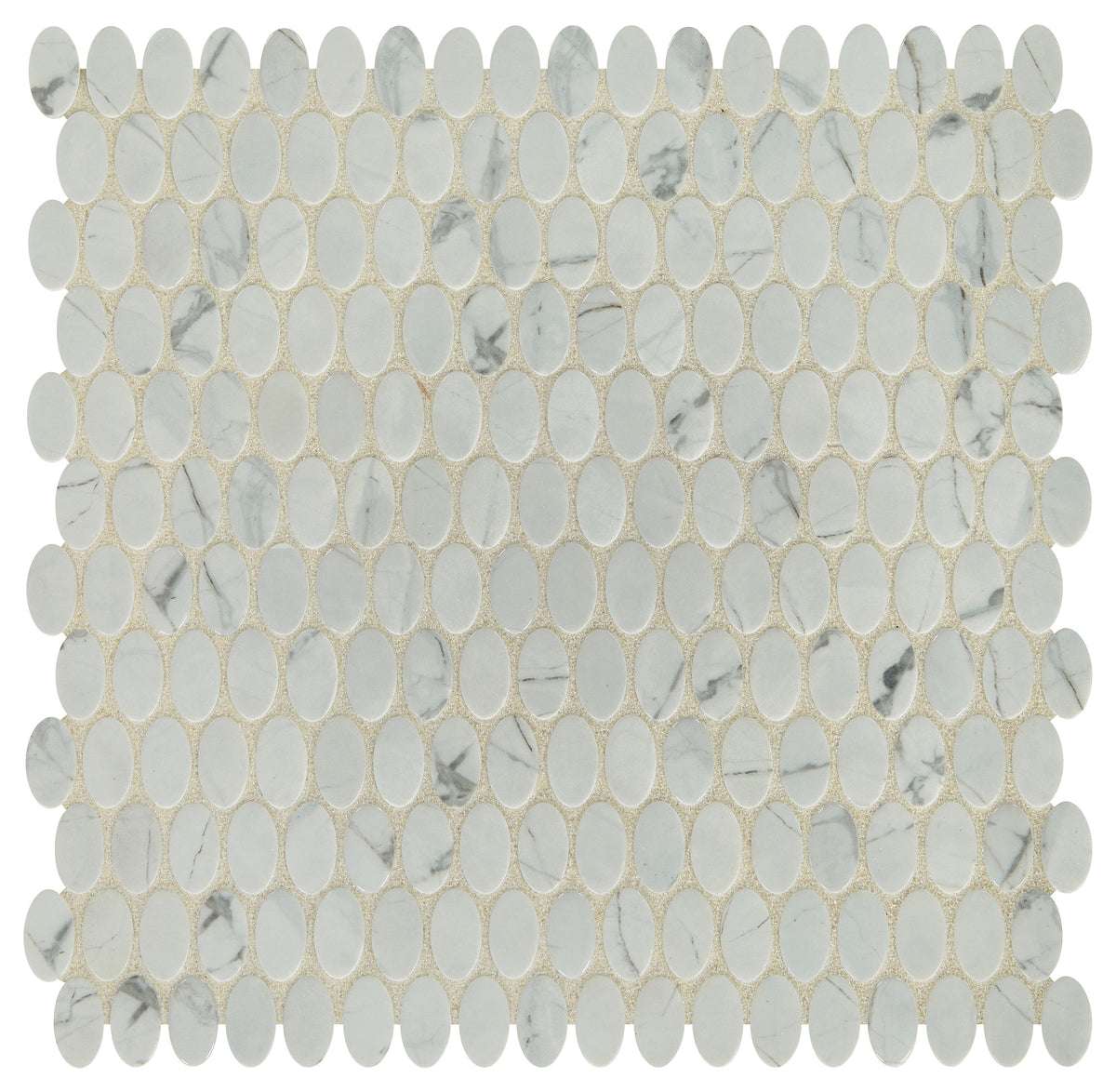 Daltile Statuette Silver Satin Oval 1/2x1 Matte Mosaic Tile