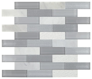 Daltile SimplyStick Mosaix Stormy Mist and glass Blend Brick Joint 1 1/4x4 Straight Edge Mix Mosaic Natural Stone Tile