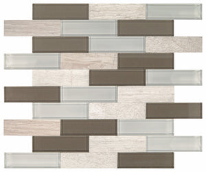 Daltile SimplyStick Mosaix Chenille white and glass Blend Brick Joint 1 1/4x4 Straight Edge Mix Mosaic Natural Stone Tile