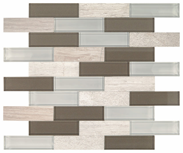 Daltile SimplyStick Mosaix Chenille white and glass Blend Brick Joint 1 1/4x4 Straight Edge Mix Mosaic Natural Stone Tile