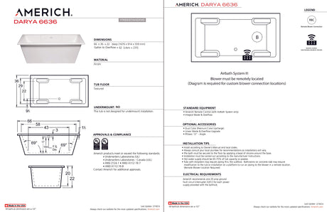 Americh DY6636T-WH Darya 6636 - Tub Only - White