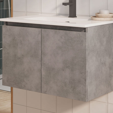 DAX Malibu Single Vanity Cabinet with Onix Basin, 28", Cement DAX-MAL012881-ONX