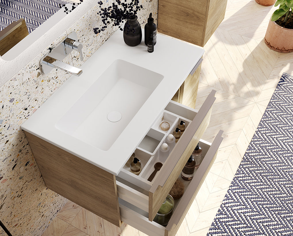 DAX Mara Solid Surface Basin with Left Single Bowl, 32", Matte White DAX-MARA0332L-M