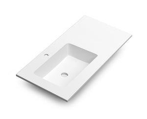 DAX Mara Solid Surface Basin with Left Single Bowl, 36", Matte White DAX-MARA0336L-M