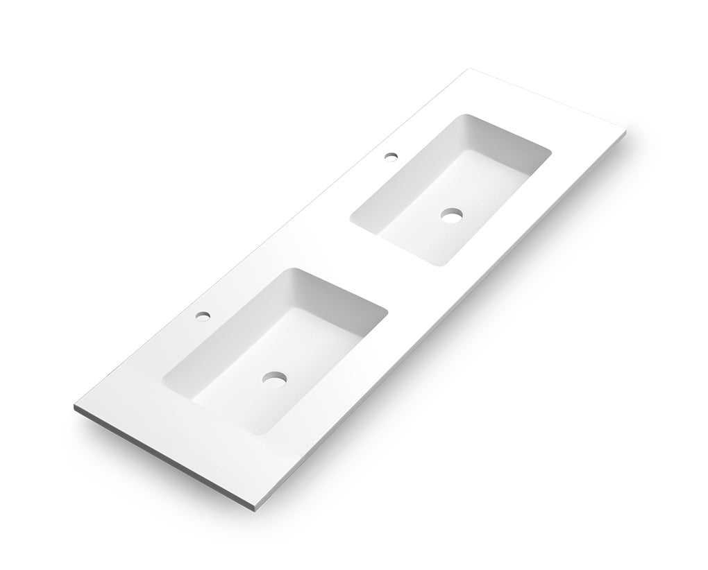 DAX Mara Solid Surface Basin with Double Bowl, 64", Matte White DAX-MARA20364-M