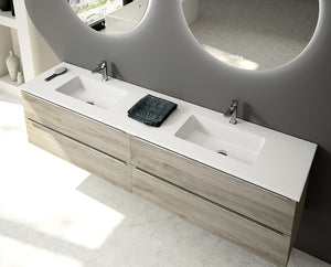 DAX Mara Solid Surface Basin with Double Bowl, 64", Matte White DAX-MARA20364-M