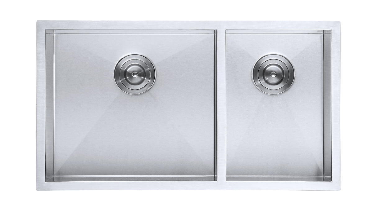 DAX Stainless Steel Handmade 60/40 Double Bowl Undermount Kitchen Sink, 32", Brushed Stainless Steel DAX-SQ-3218-X