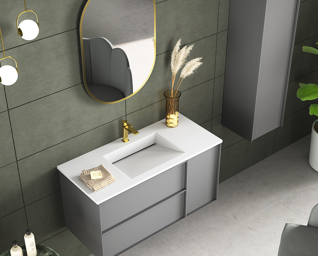 DAX Zen Solid Surface Single Bowl Basin, 28", Matte White DAX-ZEN0328-M