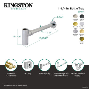 Trimscape DD8101 1-1/4 Inch O.D. Brass Round Bottle Trap, Polished Chrome