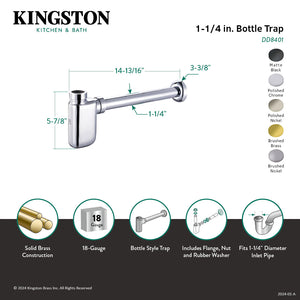 Trimscape DD8407 1-1/4 Inch O.D. Brass Oval Bottle Trap, Brushed Brass