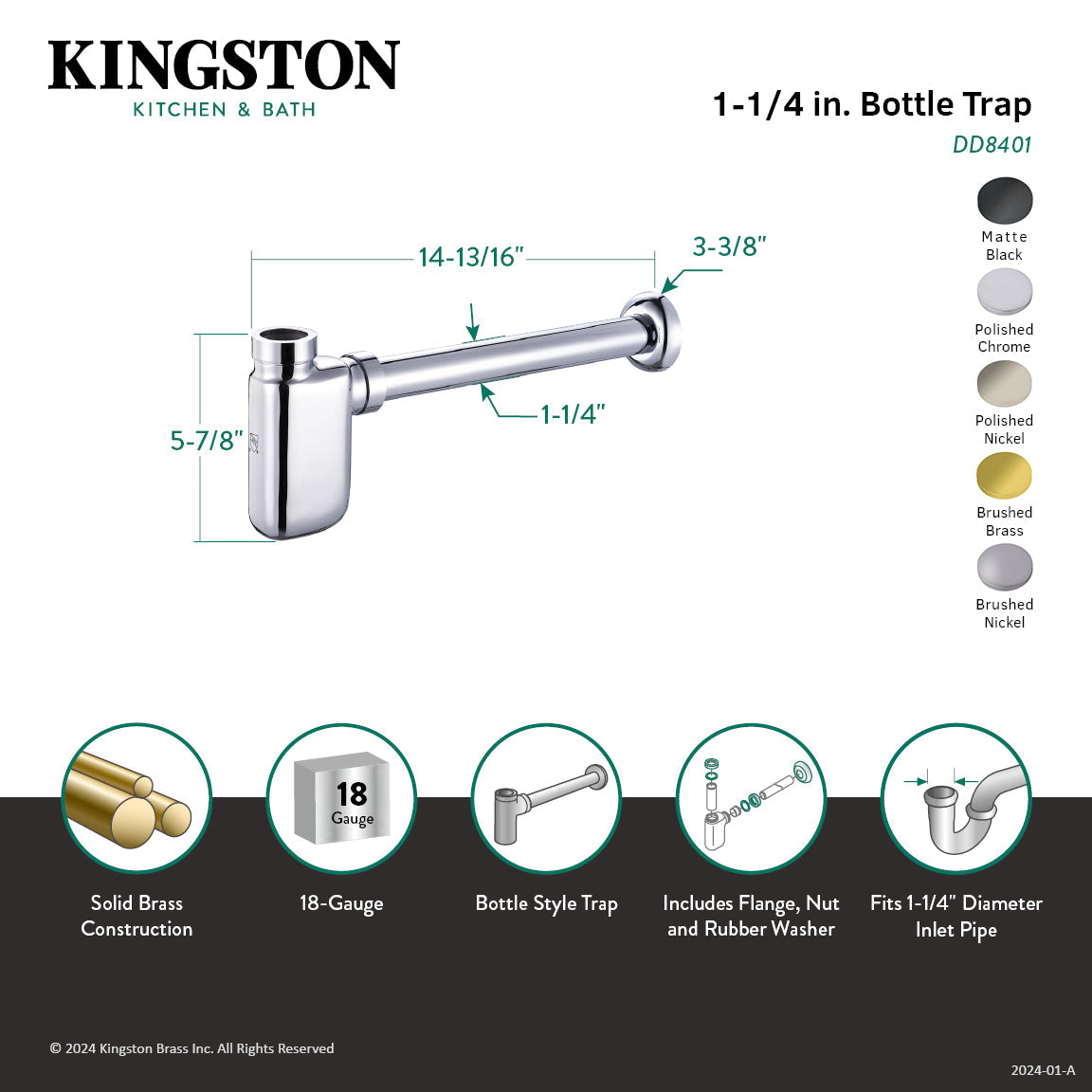 Trimscape DD8408 1-1/4 Inch O.D. Brass Oval Bottle Trap, Brushed Nickel