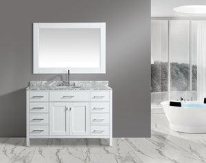 London 54" Single Sink Vanity in White with Marble Vanity Top with Matching Mirror