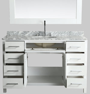 London 54" Single Sink Vanity in White with Marble Vanity Top with Matching Mirror