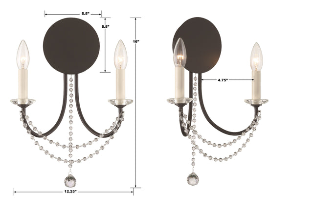 Delilah 2 Light Aged Brass Sconce DEL-90802-AG