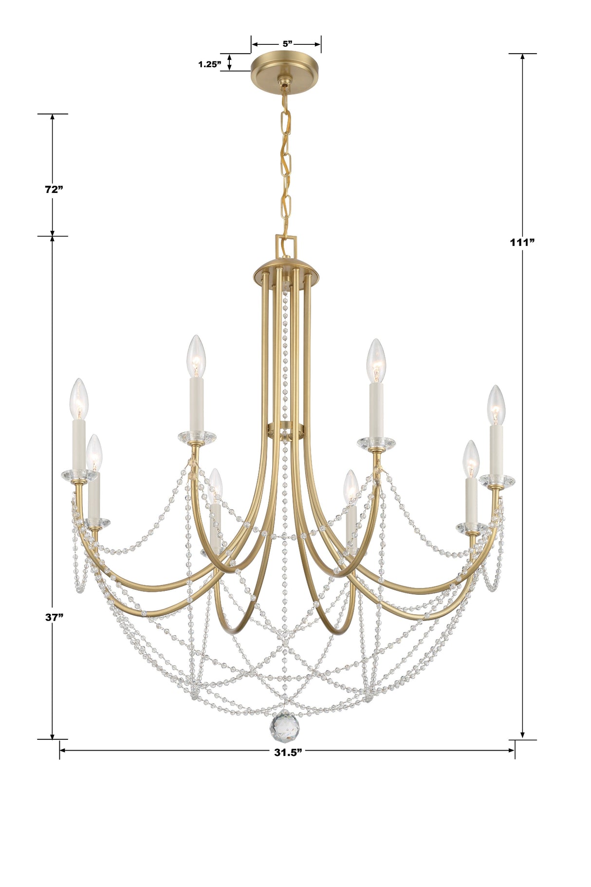 Delilah 8 Light Aged Brass Chandelier DEL-90808-AG