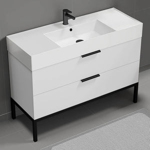 Modern Bathroom Vanity, Floor Standing, 48", Glossy White