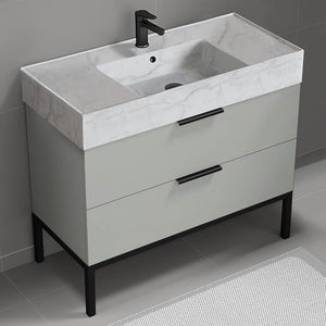 Free Standing Bathroom Vanity With Marble Design Sink, Modern, 40", Grey Mist