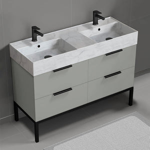 Double Bathroom Vanity With Marble Design Sink, Free Standing, 48", Grey Mist