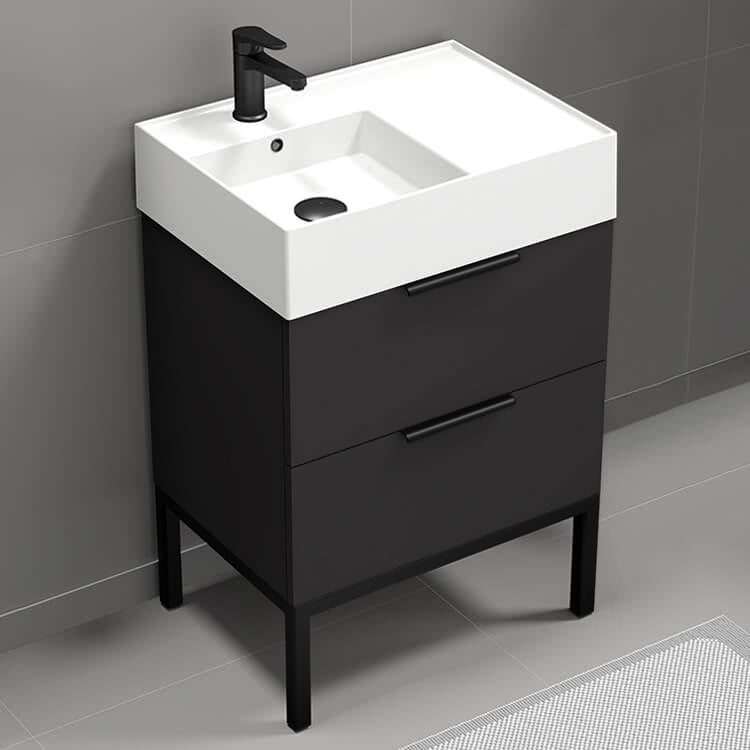 Modern Bathroom Vanity, Free Standing, 24", Black