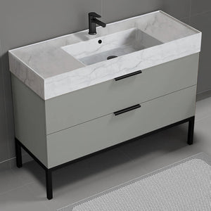 Modern Bathroom Vanity With Marble Design Sink, Floor Standing, 48", Grey Mist