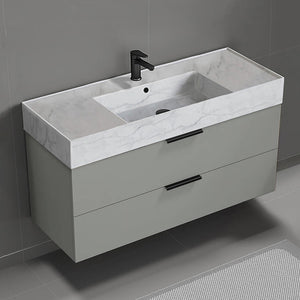 Modern Bathroom Vanity With Marble Design Sink, Wall Mounted, 48", Grey Mist
